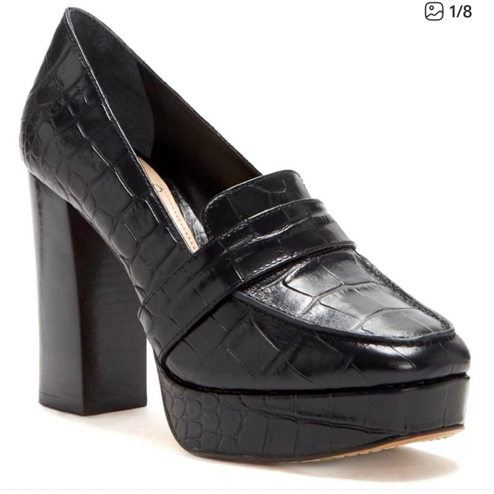 Vince Camuto Mebrana Black Croc-Embossed Platform Heels